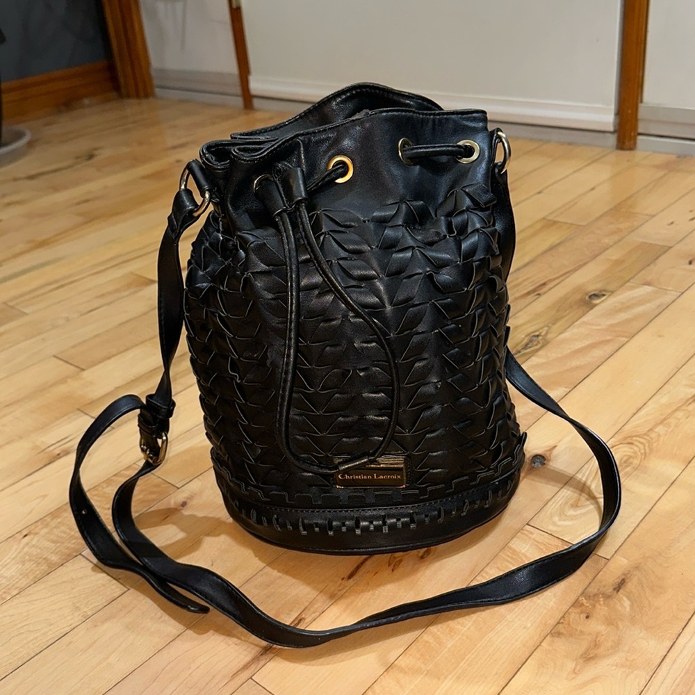 Christian Lacroix Woven Drawstring Bucket Purse